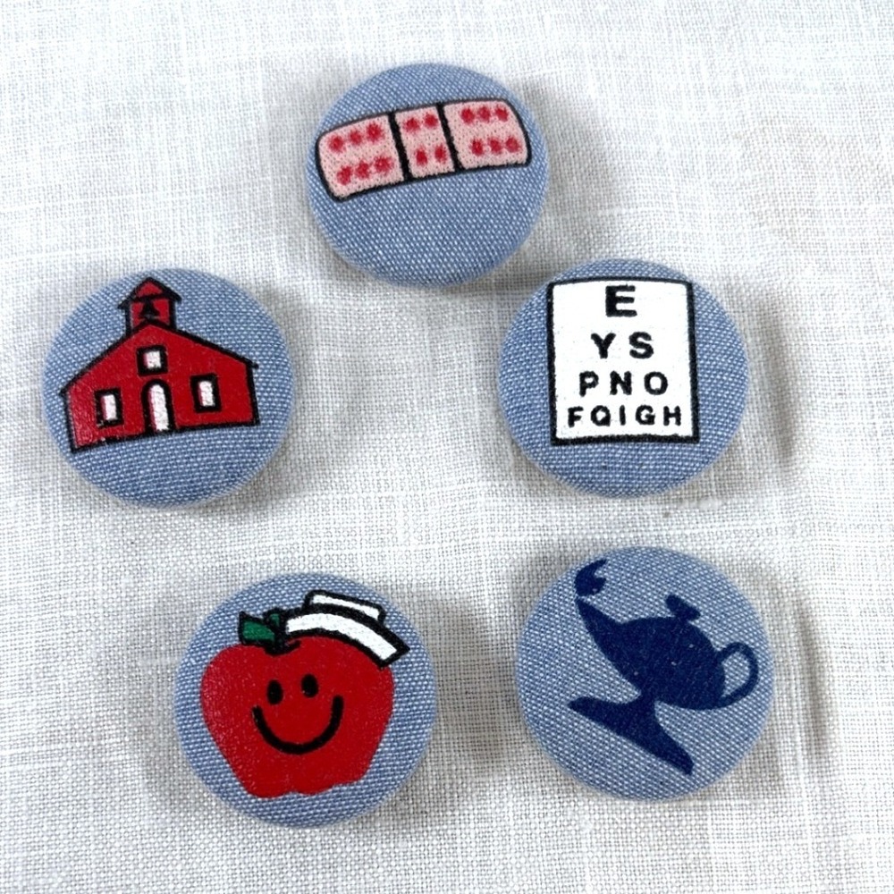 Vintage Style School Nursing Fabric Covered Shank Buttons Set of 5